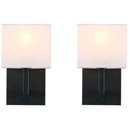 Indoor Bedside Wall Lamp Light, Yosoan 2-Pack Vintage Industrial Wall Sconce with Square Fabric Shade for Bedroom Living Room Dinning Room Hotel (Black) Indoor Bedside Wall Lamp Light, Yosoan 2-Pack Vintage Industrial Wall Sconce with Square Fabric Shade for Bedroom Living Room Dinning Room Hotel (Black)