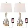 Maxax Table Lamps Set of 2 with USB Charging Port Gold Mercury Glass Bedside Nightstand Lamp White Drum Shade for Living Room Family
