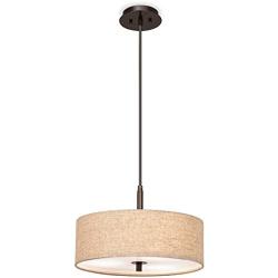 Bronze Drum Pendant Chandelier 16'' Wide Modern Cream Fabric Shade 3-Light Fixture for Dining Room House Foyer Kitchen Island Entryway Bedroom Living Room - Possini Euro Design