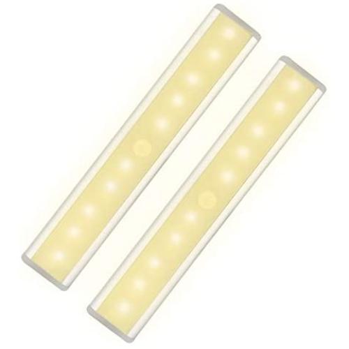 10 LED Warm White Closet Lights Motion Sensor Light, Under Cabinet Lights, USB Rechargeable Stick-on Stairs Step Light Bar, LED Night Light Magnetic Closet Lighting, Under Cabinet Light (2 Pack)