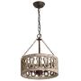 3-Light Distressed Wood Chandelier, Wooden Barrel Drum Design, Shabby Chic Hanging Pendant Ceiling Lighting