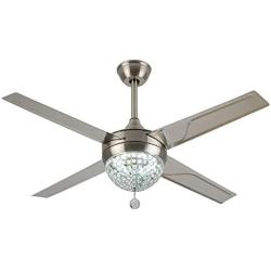 Crystal Modern Ceiling Fan-Remote Control Home Decoration Living Room Dinner Room Simple LED Mute Electric Fans Chandeliers 4 Stainless Steel Blades 44 Inch