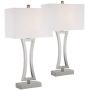 Roxie Modern Table Lamps Set of 2 Brushed Steel Off White Rectangular Shade for Living Room Family Bedroom Bedside Office - 360 Lighting