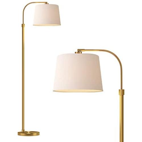 Oneach Modern Floor Lamp for Living Rooms LED Contemporary Arc Standing Lamps for Bedrooms Accent Tall Pole Gold Light for Reading with Hanging Lamp Shade Antique Brass