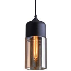 NAANN Black Pendant Lamp, Modern Mini Pendant Light, Smoked Glass Cylinder Shade Retro Industrial Hanging Lighting Fixture for Kitchen Island Dining Room Shop E26 Base