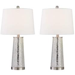 Maxax Table Lamps Set of 2 with White Fabric Shade, Bedside Nightstand Desk Lamps 3-Way Dimmable Decorative for Living Room Bedroom Dining Room Kitchen, Nickel Finish