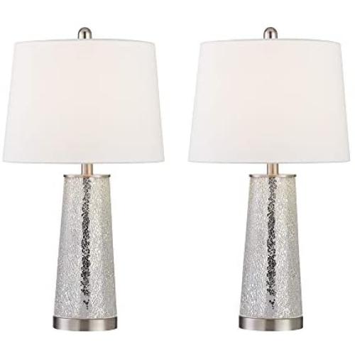 Maxax Table Lamps Set of 2 with White Fabric Shade, Bedside Nightstand Desk Lamps 3-Way Dimmable Decorative for Living Room Bedroom Dining Room Kitchen, Nickel Finish
