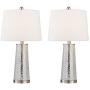 Maxax Table Lamps Set of 2 with White Fabric Shade, Bedside Nightstand Desk Lamps 3-Way Dimmable Decorative for Living Room Bedroom Dining Room Kitchen, Nickel Finish