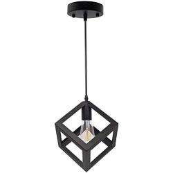 EEEKit Industrial Pendant Light Fixture, Black Cage Pendant Lights, E26 Base Farmhouse Fixture for Kitchen Island Dining Room Table Foyer Entryway Hallway