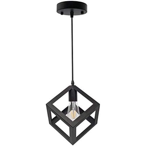EEEKit Industrial Pendant Light Fixture, Black Cage Pendant Lights, E26 Base Farmhouse Fixture for Kitchen Island Dining Room Table Foyer Entryway Hallway