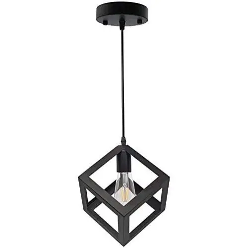 EEEKit Industrial Pendant Light Fixture, Black Cage Pendant Lights, E26 Base Farmhouse Fixture for Kitchen Island Dining Room Table Foyer Entryway Hallway