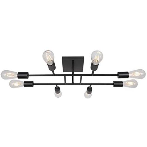 TULUCE Industrial Ceiling Light Semi Flush Mount Light Fixture Modern Black Sputnik Chandelier with 8 Lights for Dining Room Kitchen Living Room Lighting