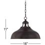 Essex Dyed Bronze Pendant Light 16'' Wide Modern Farmhouse Industrial Rustic Hammered Dome Shade Fixture for Kitchen Island Dining Room - Franklin Iron Works