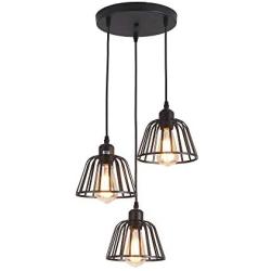 Rustic Industrial Pendant Light,3 Lights Industrial Ceiling Hanging Light Fixture Chandelier E26 for Kitchen Island Bedroom Living Dining Room,Black