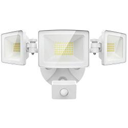 Olafus 50W LED Security Lights Motion Sensor Outdoor, 3 Head Flood Light with Motion Detector, 5000LM, IP65 Waterproof Exterior PIR Floodlights, Outside Motion Lighting for Garage, Yard, 6000K White