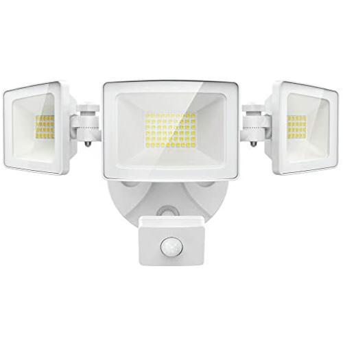 Olafus 50W LED Security Lights Motion Sensor Outdoor, 3 Head Flood Light with Motion Detector, 5000LM, IP65 Waterproof Exterior PIR Floodlights, Outside Motion Lighting for Garage, Yard, 6000K White