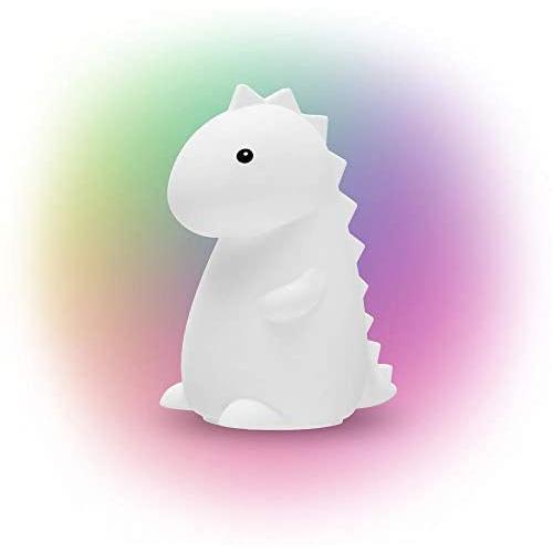 Adorable Global Tommy Dinosaur TIK Tok Multicolor Changing Integrated LED Rechargeable Silicone Night Light Lamp, White - Kids Room