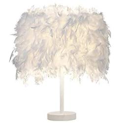 Feather Table Lamp Vintage Elegant Bedside Desk Night Light White Lampshade for Bedroom Foyer Living Reading Sitting Room Decorations