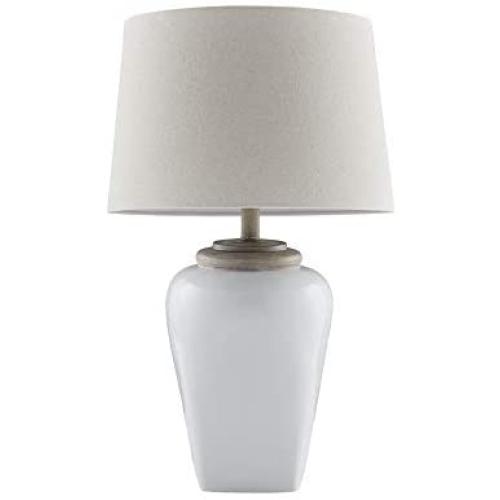 MARTHA STEWART Jemma Table Lamp Living Room Decor - Curved Ceramic Base, Tapered Drum Shade, Modern Home Office Desk Lighting, Nightstand Reading Light for Bedroom, White, 15''Lx15''Wx26''H