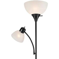 Globe Electric 67135 Delilah 72'' Torchiere Adjustable Reading Light, Matte Black, Frosted Plastic Shade, 3-Step Floor Lamp Socket, Rotary On/Off Switch, 72.88''