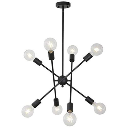 BONLICHT Black Sputnik Chandeliers 8 Light Vintage Industrial Semi Flush Mount Ceiling Light Mid Century Modern Pendant Lighting for Kitchen Dining Room Foyer Hallway BONLICHT Black Sputnik Chandeliers 8 Light Vintage Industrial Semi Flush Mount Ceiling Light Mid Century Modern Pendant Lighting for Kitchen Dining Room Foyer Hallway