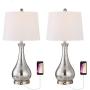 Maxax Table Lamps Set of 2 with USB Charging Port Mercury Glass White Drum Shade for Living Room Family