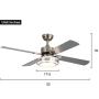 Indoor Ceiling Fan Light Fixtures - FINXIN Remote LED 52 Brushed Nickel Ceiling Fans For Bedroom,Living Room,Dining Room Including Motor,Remote Switch (4-Blades)