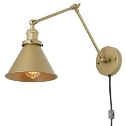 LNC Swing Arm Wall Sconce Lighting Adjustable Gold Plug-in Lamp,1 Pack