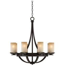 Sperry Industrial Bronze Chandelier 28'' Wide Rustic Farmhouse Cylinder Scavo Glass 8-Light Fixture for Dining Room House Foyer Kitchen Island Entryway Bedroom Living Room - Franklin Iron Works