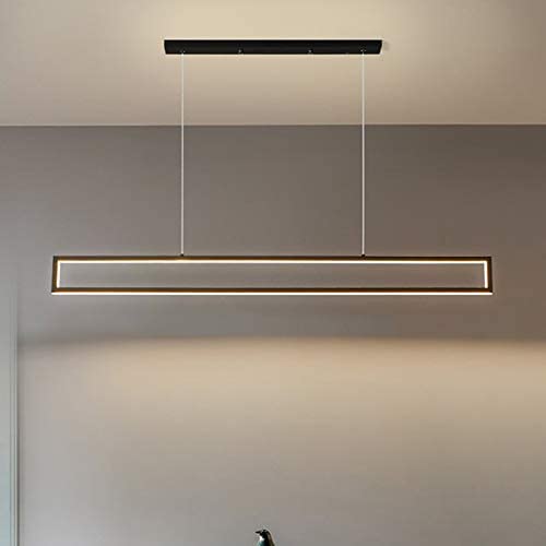 LITFAD Rectangle Ceiling Hanging Light Fixture Modern LED Pendant Lighting Minimalism Metal Dining Room LED Island Pendant in Black for Living Room Restaurant Bar, Natural Light
