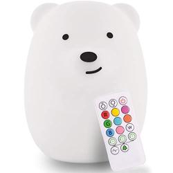 LumiPets LED Bear Battery-Operated/USB-Powered Silicone Night Light for Kids with 9 Tap-to-Activate Colors