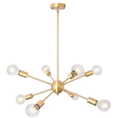 Kostomo Gold Sputnik Chandelier 8 Lights Chandeliers Mid Century Modern Light Fixture Ceiling Lamps for Living Room Electroplated Finish Lights Industrial Brass Pendant Lighting（8lights-Brass）