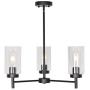 VINLUZ Farmhouse Chandeliers Black 3 Lights with Clear Glass Shades Modern Industrial Pendant Light Dining Room Lighting Fixtures Hanging Adjustable Wire Semi Flush Ceiling Lights