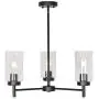 VINLUZ Farmhouse Chandeliers Black 3 Lights with Clear Glass Shades Modern Industrial Pendant Light Dining Room Lighting Fixtures Hanging Adjustable Wire Semi Flush Ceiling Lights