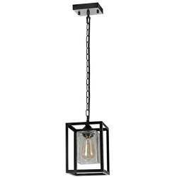 SYDTOP Modern Clear Crackle Glass Pendant Light with Chain Black Industrial Metal Hanging Light Fixture Rustic Mini Cage Pendant Lighting for Kitchen Island Sink Dining Room Counter Bar Farmhouse