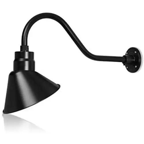 10in. Satin Black Angle Shade Gooseneck Sign Light Fixture with 22in. Long Extension Arm - Wall Sconce Farmhouse, Vintage, Antique Style - UL Listed - 9W 900lm A19 LED Bulb (5000K Cool White)