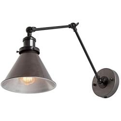 LNC Swing Arm Wall Lamp Adjustable Hardwired or Plug-in Sconces Lighting, (Brushed Dark Silver)