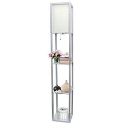 Simple Designs Home LF1014-GRY Etagere Organizer Storage Shelf Linen Shade Floor Lamp, Gray