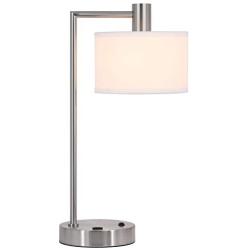 XiNBEi Lighting Table Lamp USB Desk Lamp with Fabric Shade, Modern Bedside Iron Lamp Brushed Nickel Finish for Bedroom Living Room & Office XB-TL1230-BN