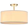 LED White Fabric Drum Shade semi Flush Mount Ceiling Light PS Diffuser with Brushed Bronze Finish, Chandeliers Shade with 18'' 3 Light