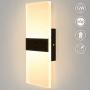 Lightess Modern Wall Sconce Set of 2 LED Wall Lamp 12w Up Down Wall Sconces Light Acrylic Black Hallway Wall Mounted Lamps for Bedroom Hallway Living Room , Warm White