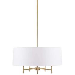 Hampton Hill MPS150-0067 Presidio 5 Modern Chandeliers-Metal, Fabric Shade Pendant Ligthing Lamp Ceiling Dining Lighting Fixtures Hanging, 24'' Wide, White/Gold