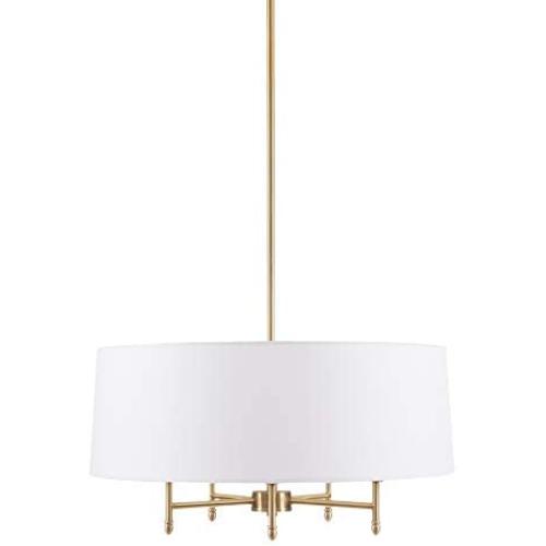 Hampton Hill MPS150-0067 Presidio 5 Modern Chandeliers-Metal, Fabric Shade Pendant Ligthing Lamp Ceiling Dining Lighting Fixtures Hanging, 24'' Wide, White/Gold