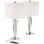 Geoff Modern Table Lamps Set of 2 with Hotel Style USB Charging Port Brushed Steel White Drum Shade for Living Room Family Bedroom - 360 Lighting