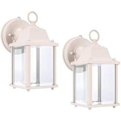 LIT-PaTH Dusk to Dawn Outdoor Wall Lantern, LED Wall Sconce, 5000K Daylight White, 9.5W (75W Equivalent) , 800 Lumen, Aluminum Housing Plus Glass, Outdoor Rated, 2-Pack (White)