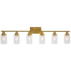 MELUCEE 6-Light Modern Bathroom Vanity Light Fixtures Brass Finish, Indoor Contemporary Wall Lights with Glass Shade for Bedroom Foyer Hallway