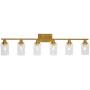 MELUCEE 6-Light Modern Bathroom Vanity Light Fixtures Brass Finish, Indoor Contemporary Wall Lights with Glass Shade for Bedroom Foyer Hallway