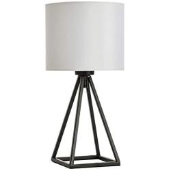 KRASTY Modern White Hollow Out Black Metal Base Bedside Lamp Living Room Bedroom Study Room Industrial Metal Square Base Table Lamp,Desk Lamp with White TC Fabric Shade