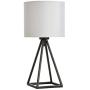 KRASTY Modern White Hollow Out Black Metal Base Bedside Lamp Living Room Bedroom Study Room Industrial Metal Square Base Table Lamp,Desk Lamp with White TC Fabric Shade