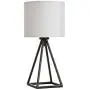 KRASTY Modern White Hollow Out Black Metal Base Bedside Lamp Living Room Bedroom Study Room Industrial Metal Square Base Table Lamp,Desk Lamp with White TC Fabric Shade